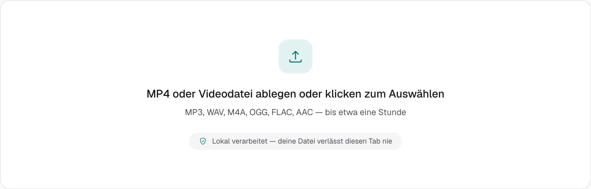 Die Seite MP4 in MP3, bevor eine Datei offen ist. Zu sehen ist nur die Fläche, auf die du das Video ziehst.