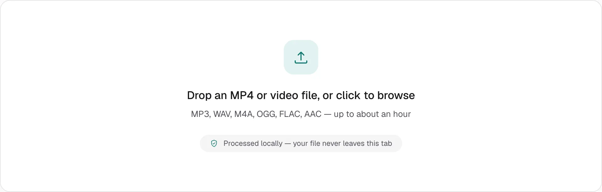 The MP4 to MP3 page before a file is opened. The drop zone is the only step on screen.