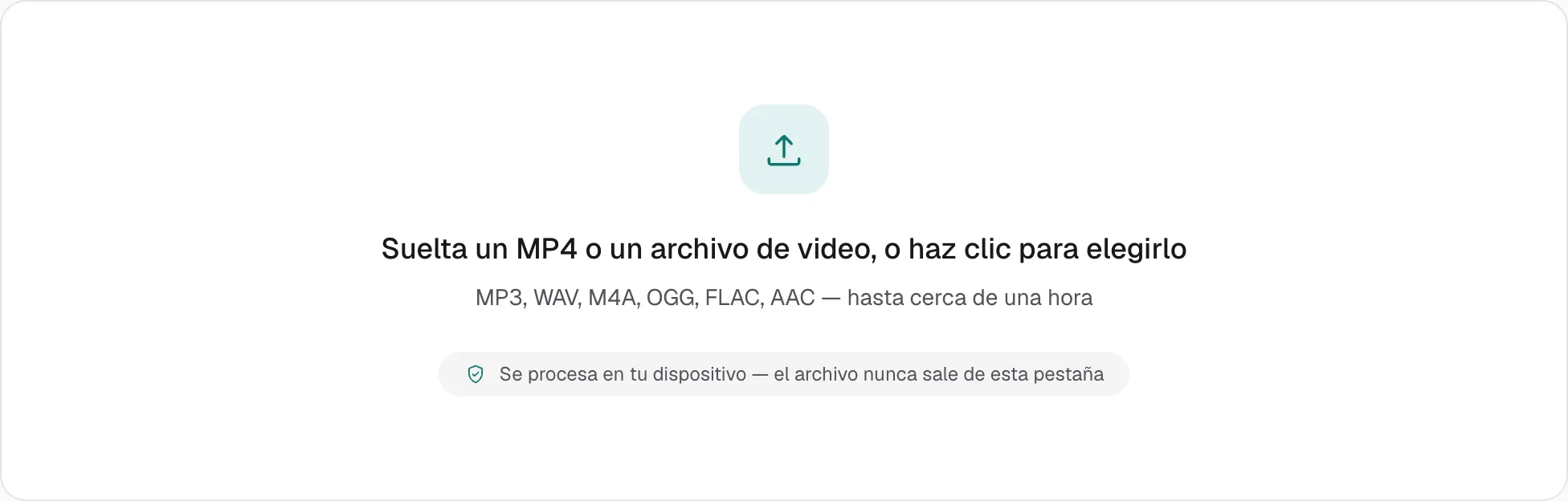 La página de MP4 a MP3 antes de abrir un archivo. Solo se ve la zona para soltar el video.