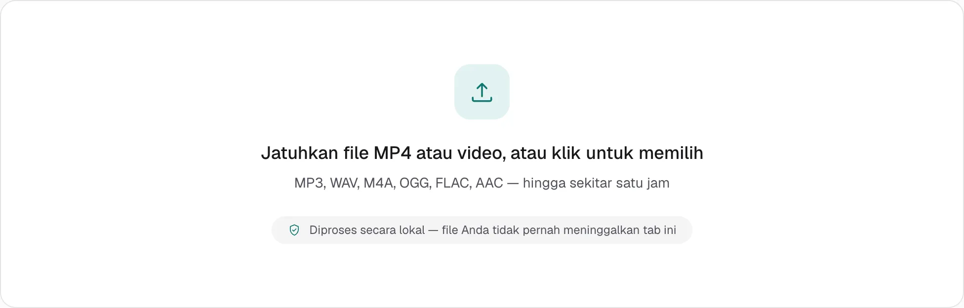 Halaman MP4 ke MP3 sebelum file dibuka. Yang terlihat hanya area untuk menjatuhkan video.