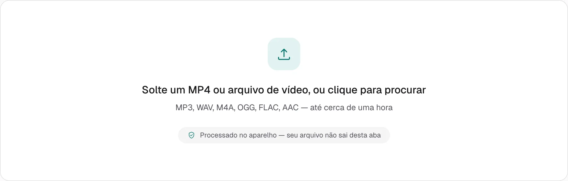 A página de MP4 para MP3 antes de abrir um arquivo. Só aparece a área para soltar o vídeo.