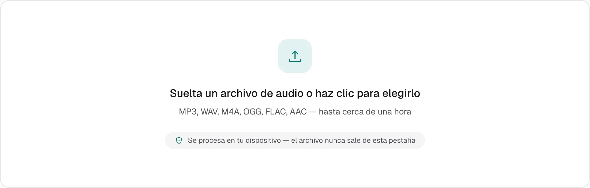 El recortador de audio antes de abrir un archivo. En pantalla solo está la zona para soltar el archivo.