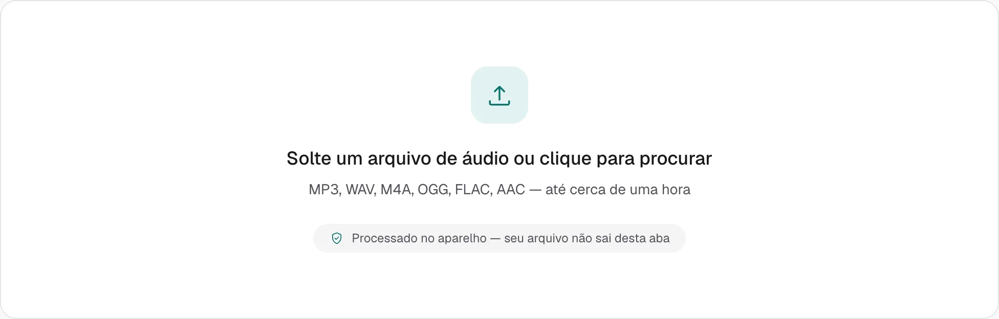 O cortador de áudio antes de abrir um arquivo. Na tela só aparece a área para soltar o arquivo.
